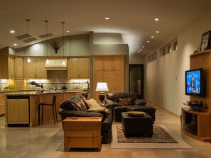 Smart TV, DVD player, books, video library