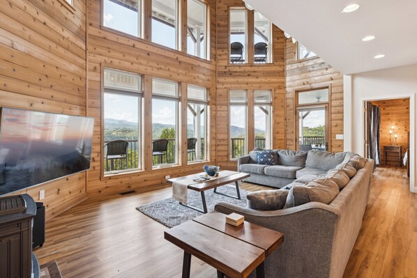 Smart TV, fireplace, video games, DVD player