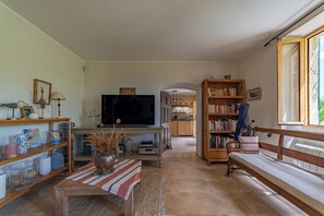 Smart TV, chimenea, reproductor de DVD y tenis de mesa