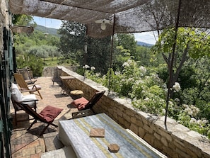 Terrace/patio - Stone farmhouse with pool (Saint-André-de-Roquepertuis)