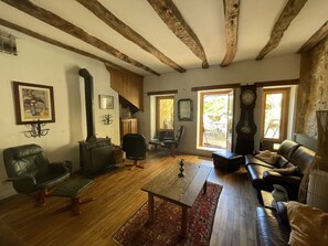 Smart TV, fireplace, toys, books