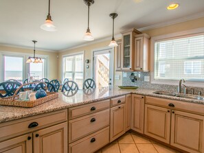 Fridge, microwave, oven, stovetop - 2875 - MOJO'S, Beautiful oceanfront home to spot dolphins and see crashing waves (Duck)