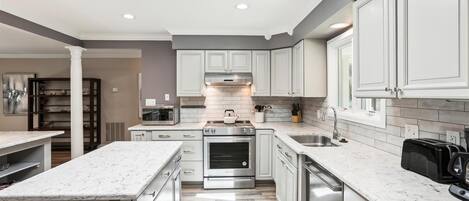 Fridge, microwave, oven, dishwasher