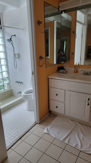 Combined shower/bathtub, hair dryer, towels, soap - 150 footsteps to the beach (Estate Smith Bay)