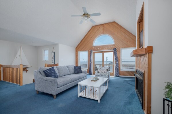 TV, foosball, books, video library