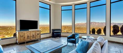 Smart TV, fireplace, foosball, books