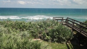 On the beach, sun loungers, beach towels