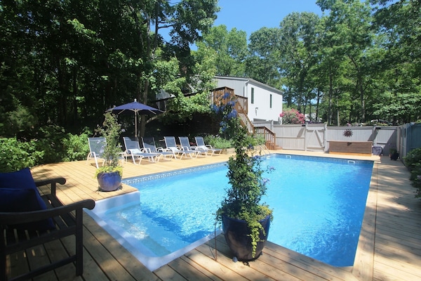 View from pool towards house