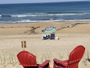 Sur la plage, chaise longue