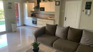 Smart TV, DVD player, books, video library