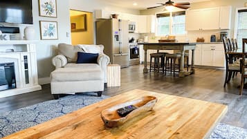 Smart TV, fireplace, video games, table football