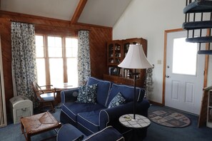 TV, DVD player, video library, stereo