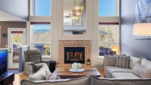 Smart TV, fireplace, DVD player, books