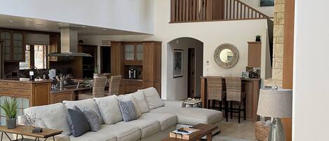 Smart TV, fireplace, video games, DVD player