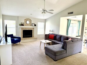 Smart TV, DVD player, books, video library