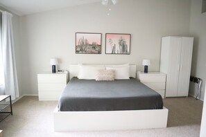 4 bedrooms, desk, iron/ironing board, travel cot