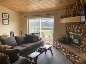 Smart TV, fireplace, video games, DVD player