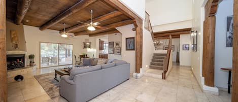 Smart TV, fireplace, DVD player, video library