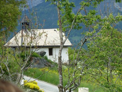 Wood interior studio overlooking Mont Blanc