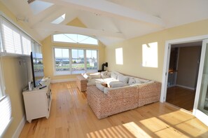 Smart TV, chimenea, reproductor de DVD y estéreo 