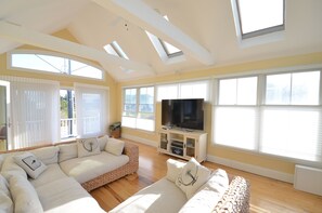 Smart TV, fireplace, DVD player, stereo