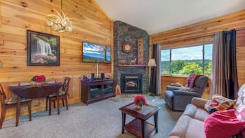 Smart TV, fireplace, foosball, books