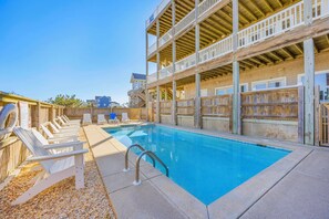 Outdoor pool, a heated pool - Premier Oceanfront Home with Pool, Hot Tub, Elevator, Game Room, and Theater (Waves)