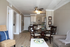 Flat-screen TV, DVD player, video library