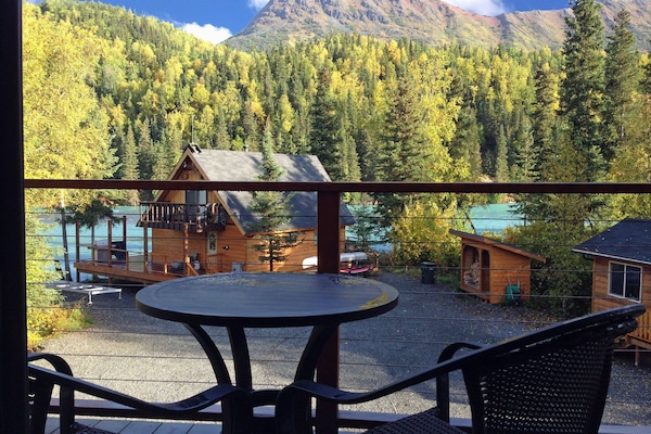 The morning view, looking out from the patio doors of the of the dining room.