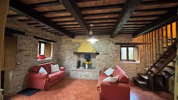 Fernseher, Kamin, DVD-Player, Bücher