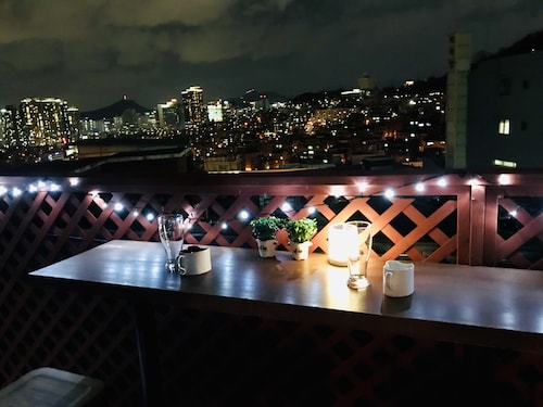 Amazing view from a private rooftop on the hill of Namsan in center of seoul