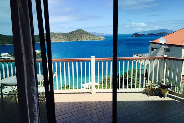 The view looking out from living room