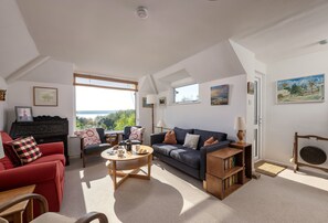 Fernseher, Kamin, DVD-Player, Bücher