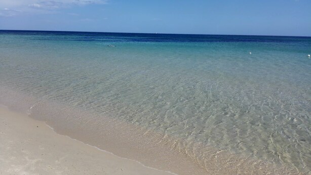 A clear beach with shallow water and a sandy shore. - 100 meters from the sea Villa immersed in the greenery (Santa Margherita di Pula)