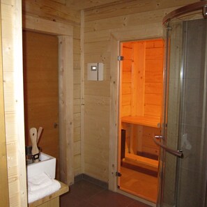 Duschwanne, Haartrockner, Handtücher, Toilettenpapier