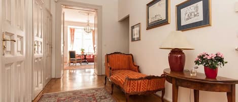 Télévision, cheminée, lecteur de DVD, livres