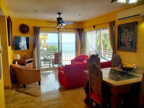 Smart TV, DVD player, books, music library