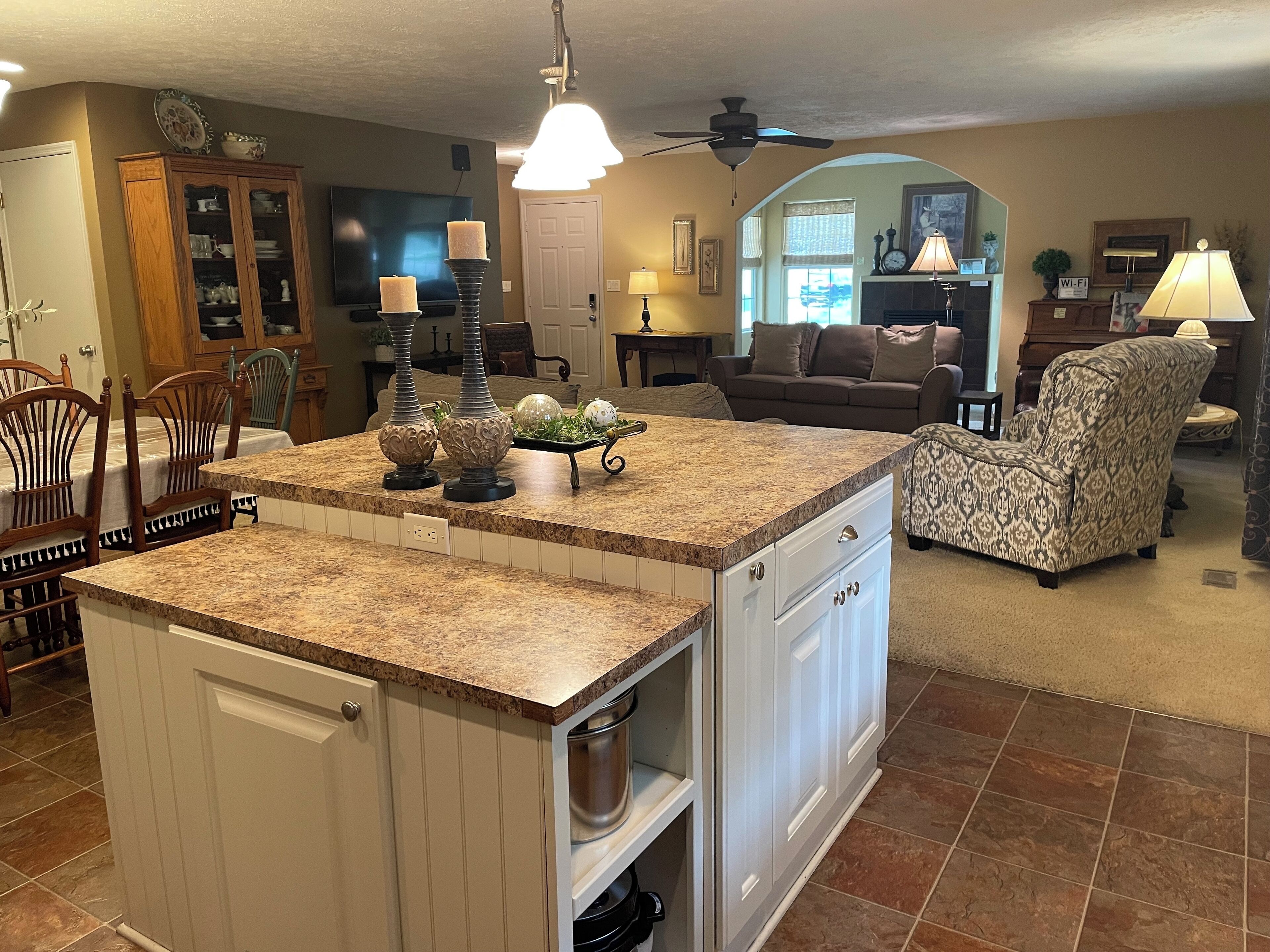 Smart TV, fireplace, DVD player, books