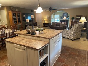 Smart TV, fireplace, DVD player, books