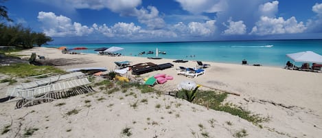 On the beach, beach towels