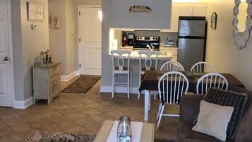 TV, DVD player, video library, stereo