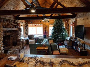 Smart TV, fireplace, DVD player, foosball