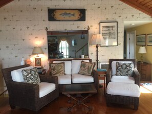 Smart TV, fireplace, DVD player, books