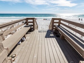On the beach, sun loungers, beach towels