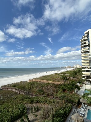 On the beach, sun-loungers, beach towels