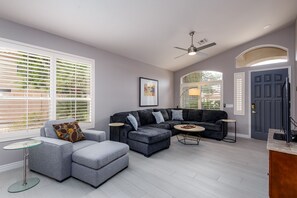 Smart TV, DVD player, books, music library