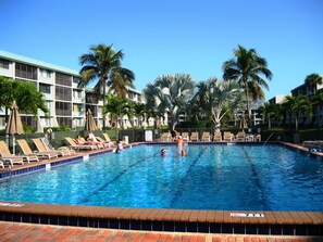 Outdoor pool, a heated pool - Sanibel Surf Sounds -Direct Beachfront with Sweeping Views steps from the Ocean (Sanibel)