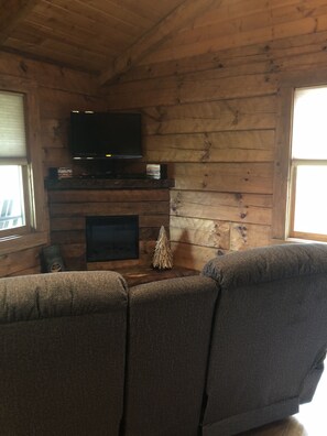TV, fireplace, DVD player, video library