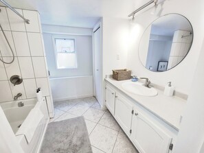 Hair dryer, towels, toilet paper