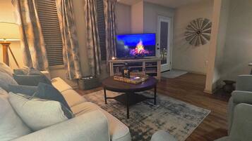 Smart TV, DVD player, books, music library